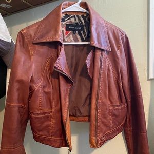 Faux-Leather Cropped Jacket with Silk Lining